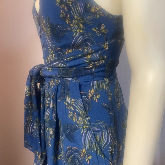 Free People JUMPSUIT Blue w/ Tropical Floral Pattern SIZE 0 "Hot Tropics" Style - Picture 7 of 11